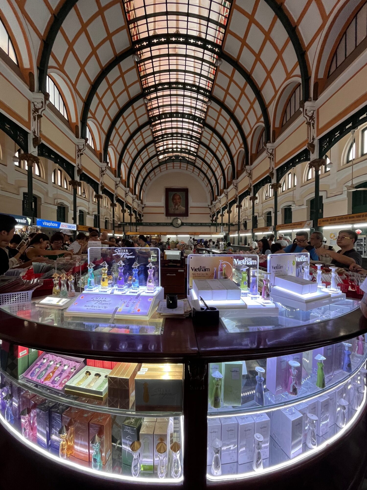 Vaulted interior of Saigon Central Post Office with its central counters