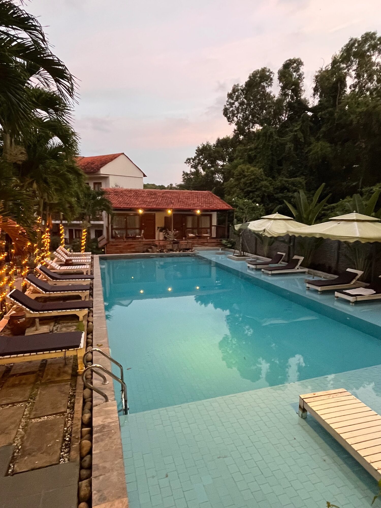 Swimming pool and tropical garden at the resort on Phu Quoc