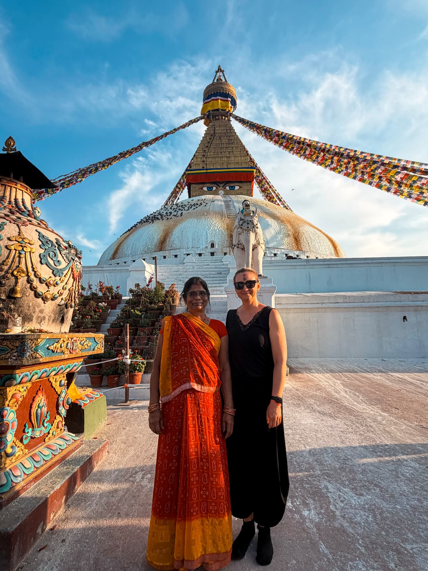 Andreja with a local woman in front of Boudhanath Stupa, Kathmandu, Nepal