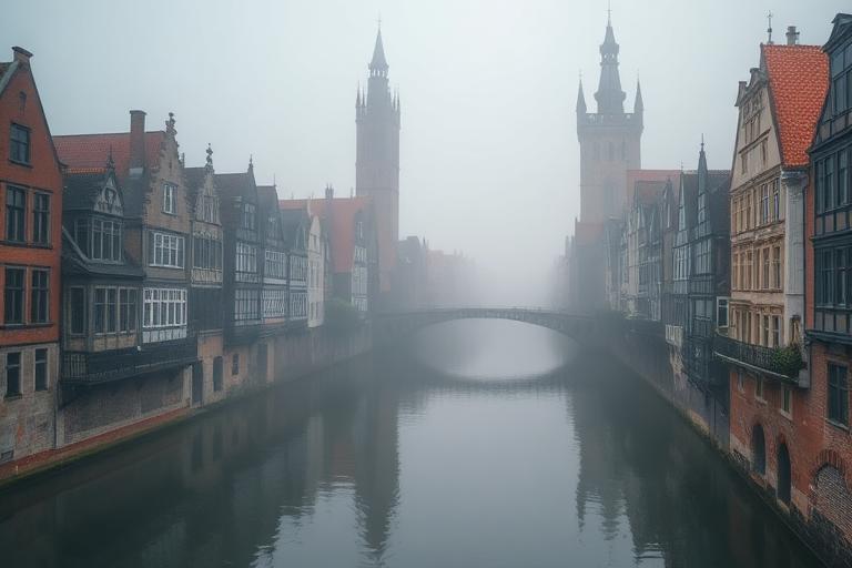 AI-generated travel illustration inspired by In Bruges and its destination