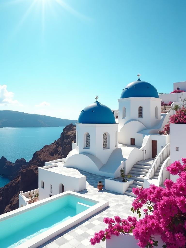 AI-generated travel illustration inspired by Mamma Mia! and its destination