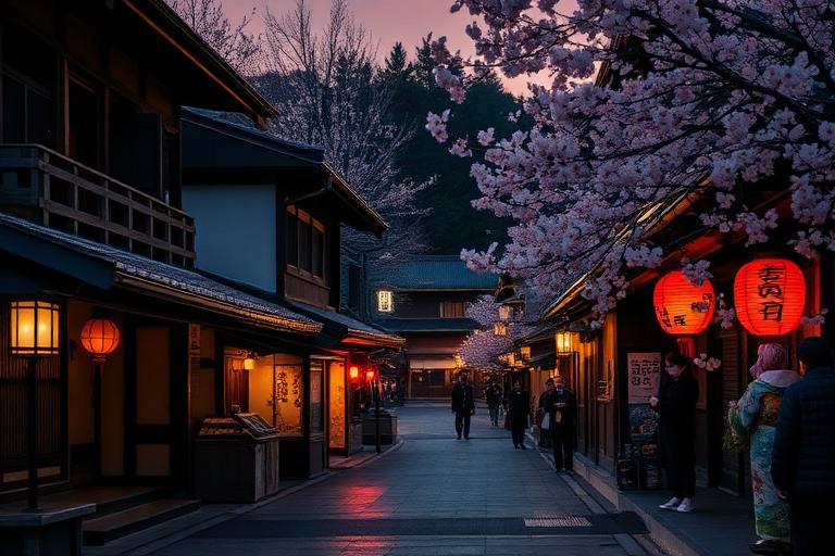 AI-generated travel illustration inspired by Memoirs of a Geisha and its destination