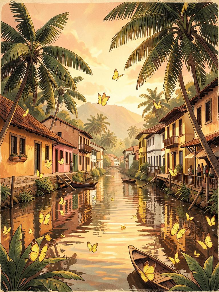 AI-generated travel illustration inspired by One Hundred Years of Solitude and its destination