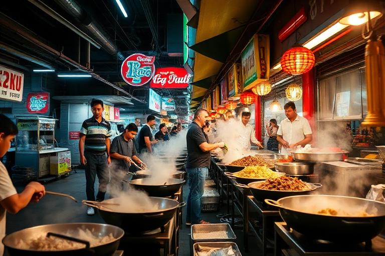 AI-generated travel illustration inspired by Street Food and its destination