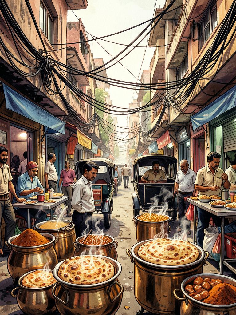 AI-generated travel illustration inspired by Street Food: Asia — Delhi and its destination