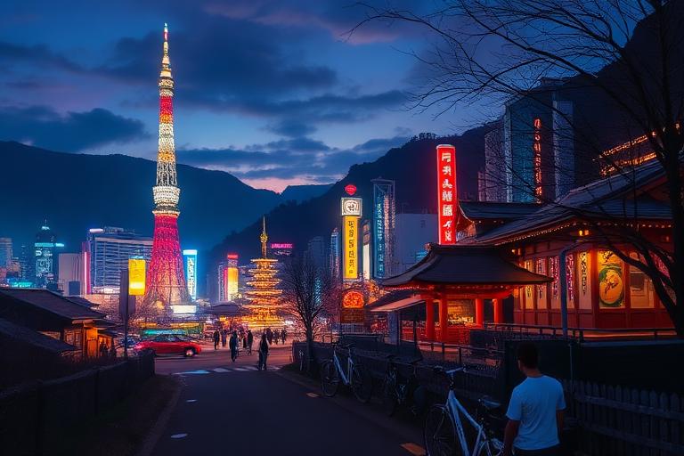 AI-generated travel illustration inspired by Your Name and its destination